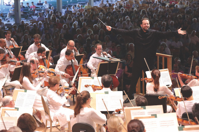 <p>Andris Nelsons conducts at the Shed.</p>